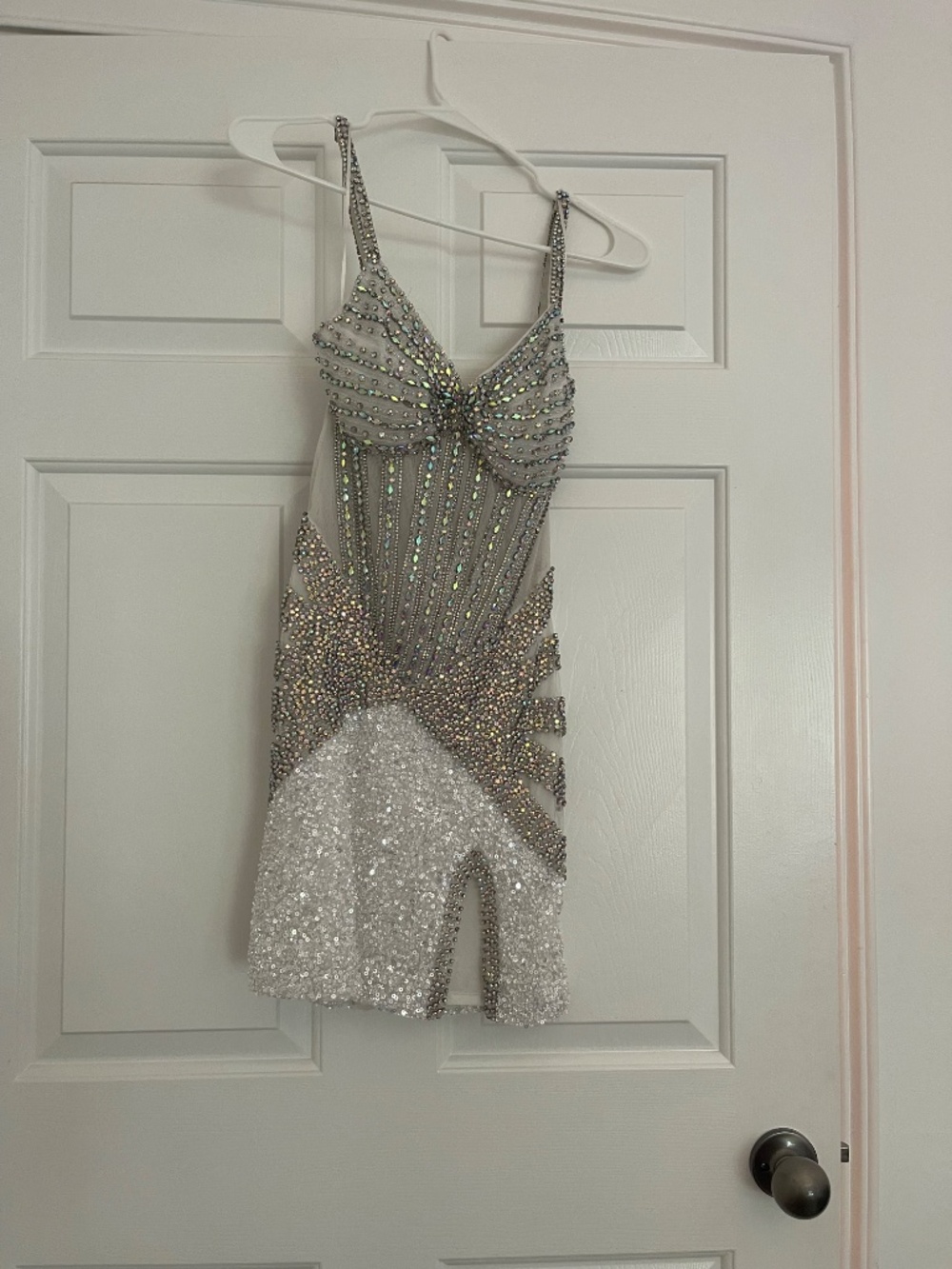 Jovani Ivory/Silver/white dress with side slit - Picture 3 of 5